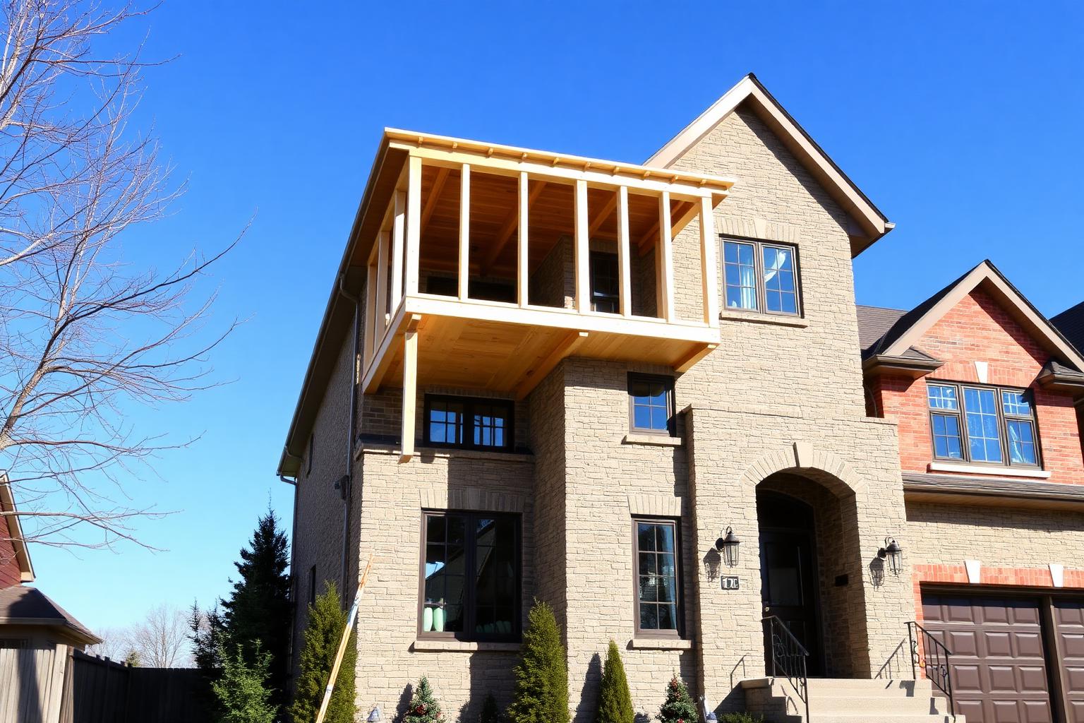 Second-storey addition under construction on a Vaughan home