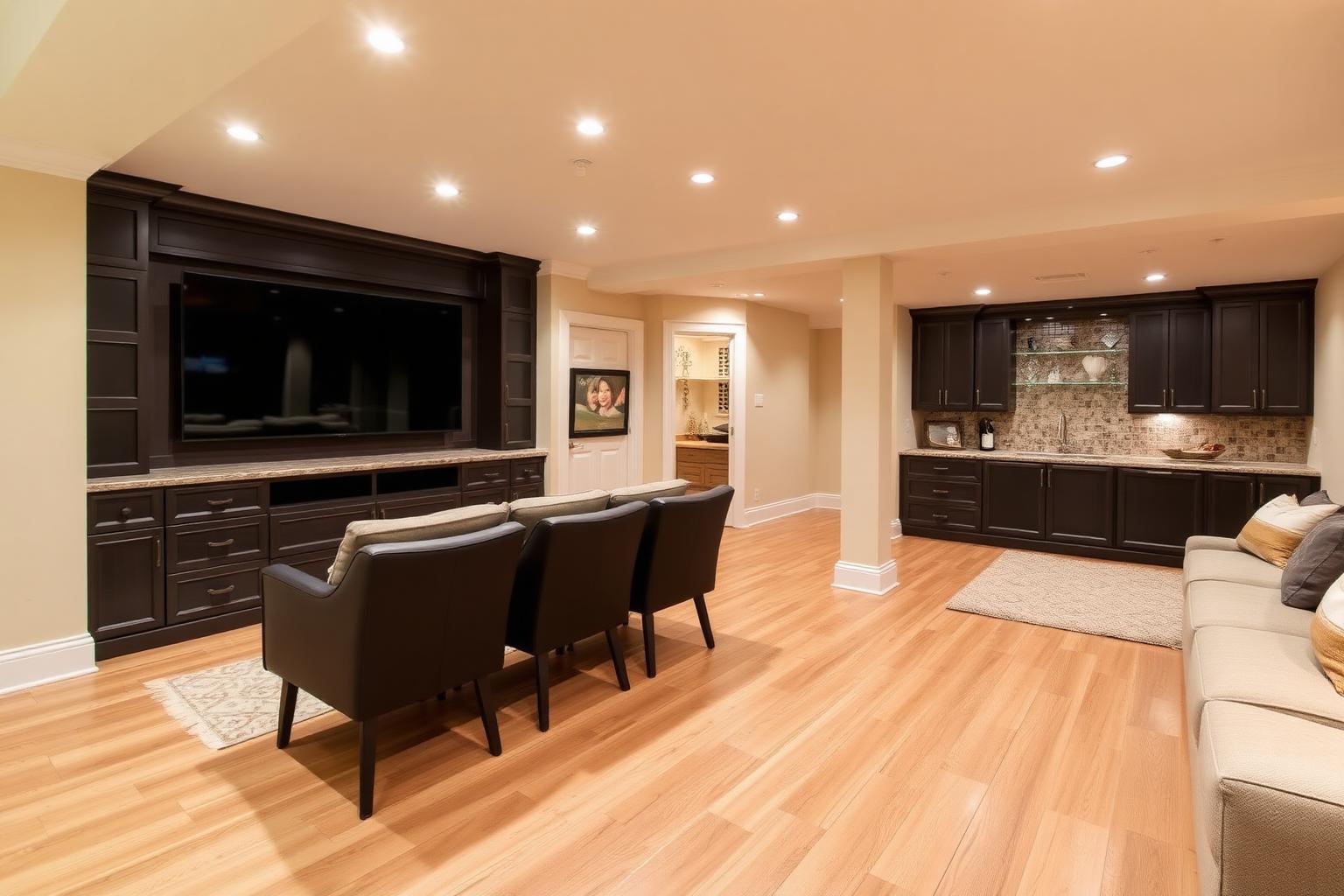 Finished basement renovation with wet bar in a Vaughan family home
